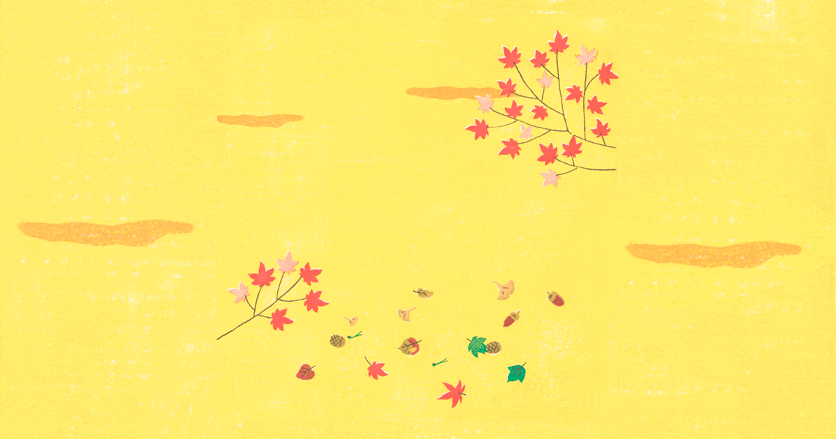 紅葉,ドングリなど秋の背景イラスト