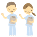 【フリー素材ずーあん】の水色の制服を着た看護師の無料イラスト